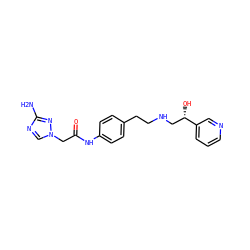 Nc1ncn(CC(=O)Nc2ccc(CCNC[C@H](O)c3cccnc3)cc2)n1 ZINC000049071222