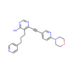 Nc1ncnc(C#Cc2ccc(N3CCOCC3)nc2)c1CCCc1ccncc1 ZINC000013475469