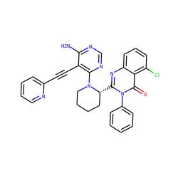 Nc1ncnc(N2CCCC[C@H]2c2nc3cccc(Cl)c3c(=O)n2-c2ccccc2)c1C#Cc1ccccn1 ZINC000209626837