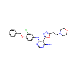 Nc1ncnc(Nc2ccc(OCc3ccccc3)c(Cl)c2)c1-c1nnc(CCN2CCOCC2)o1 ZINC000040899308