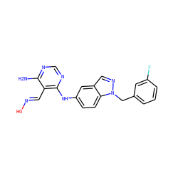 Nc1ncnc(Nc2ccc3c(cnn3Cc3cccc(F)c3)c2)c1/C=N/O ZINC000029044244