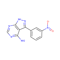 Nc1ncnc2[nH]nc(-c3cccc([N+](=O)[O-])c3)c12 ZINC000064479852