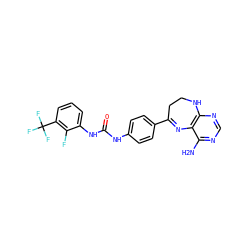 Nc1ncnc2c1N=C(c1ccc(NC(=O)Nc3cccc(C(F)(F)F)c3F)cc1)CCN2 ZINC000029049263