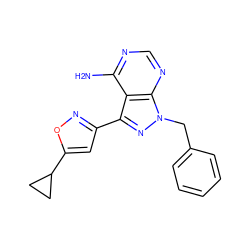 Nc1ncnc2c1c(-c1cc(C3CC3)on1)nn2Cc1ccccc1 ZINC000653775536