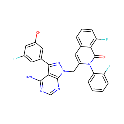 Nc1ncnc2c1c(-c1cc(O)cc(F)c1)nn2Cc1cc2cccc(F)c2c(=O)n1-c1ccccc1F ZINC000088345806