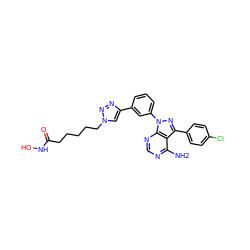 Nc1ncnc2c1c(-c1ccc(Cl)cc1)nn2-c1cccc(-c2cn(CCCCCC(=O)NO)nn2)c1 ZINC000096916917