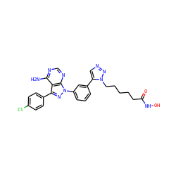 Nc1ncnc2c1c(-c1ccc(Cl)cc1)nn2-c1cccc(-c2cnnn2CCCCCC(=O)NO)c1 ZINC000096273265