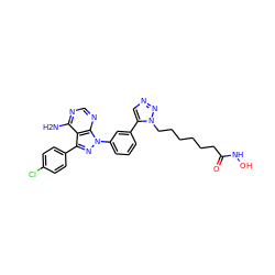 Nc1ncnc2c1c(-c1ccc(Cl)cc1)nn2-c1cccc(-c2cnnn2CCCCCCC(=O)NO)c1 ZINC000096916919