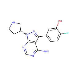 Nc1ncnc2c1c(-c1ccc(F)c(O)c1)nn2[C@@H]1CCNC1 ZINC000008581921