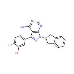 Nc1ncnc2c1c(-c1ccc(F)c(O)c1)nn2C1Cc2ccccc2C1 ZINC001772623098