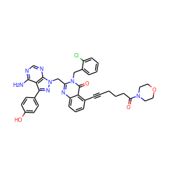 Nc1ncnc2c1c(-c1ccc(O)cc1)nn2Cc1nc2cccc(C#CCCCC(=O)N3CCOCC3)c2c(=O)n1Cc1ccccc1Cl ZINC000068267350