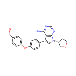 Nc1ncnc2c1c(-c1ccc(Oc3ccc(CO)cc3)cc1)cn2[C@@H]1CCOC1 ZINC000063539186