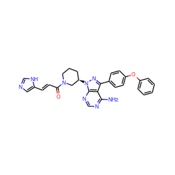 Nc1ncnc2c1c(-c1ccc(Oc3ccccc3)cc1)nn2[C@@H]1CCCN(C(=O)/C=C/c2cnc[nH]2)C1 ZINC000137846839