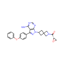 Nc1ncnc2c1c(-c1ccc(Oc3ccccc3)cc1)nn2C1CC2(C1)CN(C(=O)[C@@H]1CO1)C2 ZINC000214199511