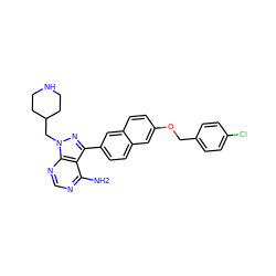 Nc1ncnc2c1c(-c1ccc3cc(OCc4ccc(Cl)cc4)ccc3c1)nn2CC1CCNCC1 ZINC000084672319