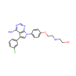 Nc1ncnc2c1c(-c1cccc(Cl)c1)cn2-c1ccc(OCCNCCO)cc1 ZINC000040913801