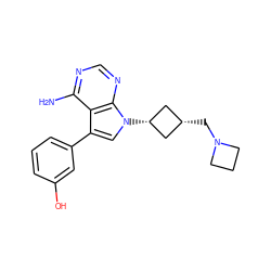 Nc1ncnc2c1c(-c1cccc(O)c1)cn2[C@H]1C[C@@H](CN2CCC2)C1 ZINC000653743723