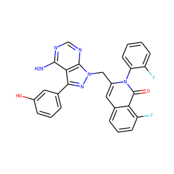 Nc1ncnc2c1c(-c1cccc(O)c1)nn2Cc1cc2cccc(F)c2c(=O)n1-c1ccccc1F ZINC000088345706