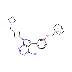 Nc1ncnc2c1c(-c1cccc(OCC34CCC(CC3)O4)c1)cn2[C@H]1C[C@@H](CN2CCC2)C1 ZINC000653723535