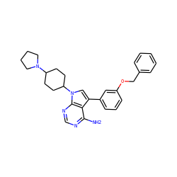 Nc1ncnc2c1c(-c1cccc(OCc3ccccc3)c1)cn2C1CCC(N2CCCC2)CC1 ZINC000003950284