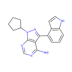 Nc1ncnc2c1c(-c1cccc3[nH]ccc13)nn2C1CCCC1 ZINC000064532129