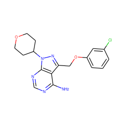 Nc1ncnc2c1c(COc1cccc(Cl)c1)nn2C1CCOCC1 ZINC000043207291