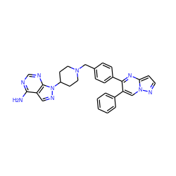 Nc1ncnc2c1cnn2C1CCN(Cc2ccc(-c3nc4ccnn4cc3-c3ccccc3)cc2)CC1 ZINC000167000485