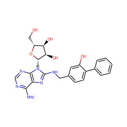 Nc1ncnc2c1nc(NCc1ccc(-c3ccccc3)c(O)c1)n2[C@@H]1O[C@H](CO)[C@@H](O)[C@H]1O ZINC000144530107