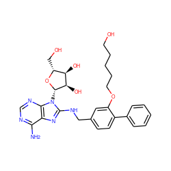 Nc1ncnc2c1nc(NCc1ccc(-c3ccccc3)c(OCCCCCO)c1)n2[C@@H]1O[C@H](CO)[C@@H](O)[C@H]1O ZINC000144527524