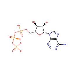 Nc1ncnc2c1ncn2[C@@H]1O[C@H](CO[P@](=O)(O)O[P@](=O)(O)OP(=O)(O)O)[C@@H](O)[C@H]1O ZINC000004261765
