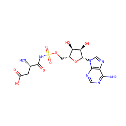 Nc1ncnc2c1ncn2[C@@H]1O[C@H](COS(=O)(=O)NC(=O)[C@@H](N)CC(=O)O)[C@@H](O)[C@H]1O ZINC000014967079