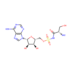 Nc1ncnc2c1ncn2[C@@H]1O[C@H](COS(=O)(=O)NC(=O)[C@@H](N)CO)[C@@H](O)[C@H]1O ZINC000013542770