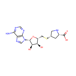Nc1ncnc2c1ncn2[C@@H]1O[C@H](CS[C@@H]2CN[C@H](C(=O)O)C2)[C@@H](O)[C@H]1O ZINC000049000231