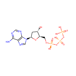 Nc1ncnc2c1ncn2[C@H]1C[C@H](O)[C@@H](CO[P@@](=O)(O)O[P@@](=O)(O)OP(=O)(O)O)O1 ZINC000008215662
