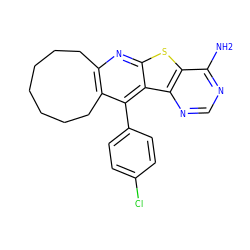 Nc1ncnc2c1sc1nc3c(c(-c4ccc(Cl)cc4)c12)CCCCCCC3 ZINC000049125819