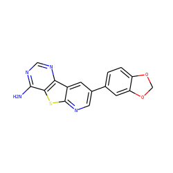 Nc1ncnc2c1sc1ncc(-c3ccc4c(c3)OCO4)cc12 ZINC000299871048