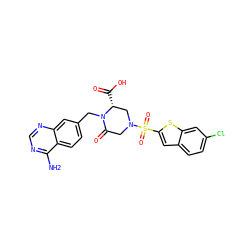 Nc1ncnc2cc(CN3C(=O)CN(S(=O)(=O)c4cc5ccc(Cl)cc5s4)C[C@H]3C(=O)O)ccc12 ZINC000116774294