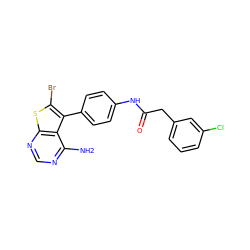 Nc1ncnc2sc(Br)c(-c3ccc(NC(=O)Cc4cccc(Cl)c4)cc3)c12 ZINC000063298407