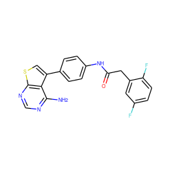 Nc1ncnc2scc(-c3ccc(NC(=O)Cc4cc(F)ccc4F)cc3)c12 ZINC000095552987