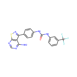 Nc1ncnc2snc(-c3ccc(NC(=O)Nc4cccc(C(F)(F)F)c4)cc3)c12 ZINC000036338825