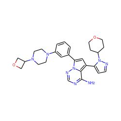 Nc1ncnn2c(-c3cccc(N4CCN(C5COC5)CC4)c3)cc(-c3ccnn3C3CCOCC3)c12 ZINC001772632182