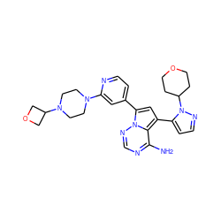 Nc1ncnn2c(-c3ccnc(N4CCN(C5COC5)CC4)c3)cc(-c3ccnn3C3CCOCC3)c12 ZINC001772587657