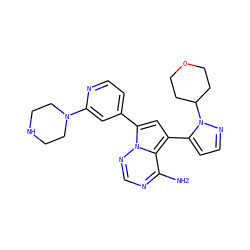 Nc1ncnn2c(-c3ccnc(N4CCNCC4)c3)cc(-c3ccnn3C3CCOCC3)c12 ZINC001772634717