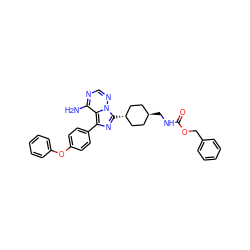 Nc1ncnn2c1c(-c1ccc(Oc3ccccc3)cc1)nc2[C@H]1CC[C@H](CNC(=O)OCc2ccccc2)CC1 ZINC000261115173