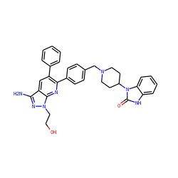 Nc1nn(CCO)c2nc(-c3ccc(CN4CCC(n5c(=O)[nH]c6ccccc65)CC4)cc3)c(-c3ccccc3)cc12 ZINC000029126872