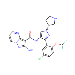 Nc1nn2cccnc2c1C(=O)Nc1cn([C@@H]2CCNC2)nc1-c1cc(Cl)ccc1OC(F)F ZINC001772609079