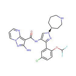 Nc1nn2cccnc2c1C(=O)Nc1cn([C@H]2CCCNCC2)nc1-c1cc(Cl)ccc1OC(F)F ZINC001772652032