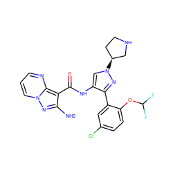 Nc1nn2cccnc2c1C(=O)Nc1cn([C@H]2CCNC2)nc1-c1cc(Cl)ccc1OC(F)F ZINC001772649185