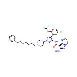 Nc1nn2cccnc2c1C(=O)Nc1cn(C2CCN(CCCCOCCc3ccccc3)CC2)nc1-c1cc(Cl)ccc1OC(F)F ZINC001772580150