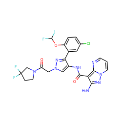 Nc1nn2cccnc2c1C(=O)Nc1cn(CC(=O)N2CCC(F)(F)C2)nc1-c1cc(Cl)ccc1OC(F)F ZINC001772633520